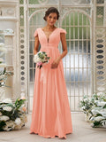 A-Line/Princess Chiffon Ruffles V-neck Sleeveless Sweep/Brush Train Bridesmaid Dresses TPP0004927