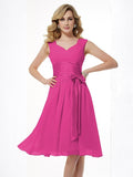 A-Line/Princess Straps Sleeveless Pleats Short Chiffon Bridesmaid Dresses TPP0005096