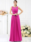 A-Line/Princess Bateau Pleats Sleeveless Long Chiffon Bridesmaid Dresses TPP0005212