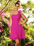 A-Line/Princess One-Shoulder Hand-Made Flower Sleeveless Short Chiffon Bridesmaid Dresses TPP0005319