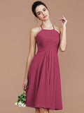 A-Line/Princess Halter Sleeveless Ruched Short/Mini Chiffon Bridesmaid Dresses TPP0005152