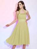 A-Line/Princess Halter Sleeveless Pleats Short Chiffon Bridesmaid Dresses TPP0005106