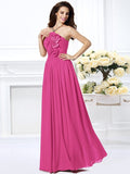 A-Line/Princess Strapless Hand-Made Flower Sleeveless Long Chiffon Bridesmaid Dresses TPP0005618