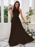 A-Line/Princess Chiffon Ruffles Halter Sleeveless Floor-Length Bridesmaid Dresses TPP0004922