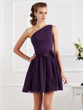 A-Line/Princess Pleats One-Shoulder Sleeveless Short Chiffon Bridesmaid Dresses TPP0005024