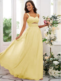 A-Line/Princess Chiffon Ruched Straps Sleeveless Floor-Length Bridesmaid Dresses TPP0004915