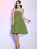 A-Line/Princess Strapless Sleeveless Hand-Made Flower Short Net Bridesmaid Dresses TPP0005221