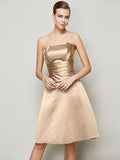 A-Line/Princess Strapless Sleeveless Pleats Short Satin Bridesmaid Dresses TPP0005265