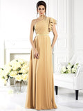 A-Line/Princess One-Shoulder Ruffles Sleeveless Long Chiffon Bridesmaid Dresses TPP0005058