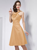 A-Line/Princess Scoop Sleeveless Pleats Short Elastic Woven Satin Bridesmaid Dresses TPP0005103