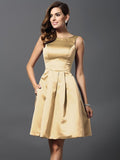 A-Line/Princess Scoop Sleeveless Short Satin Bridesmaid Dresses TPP0005459