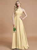 A-Line/Princess Halter Sleeveless Ruched Floor-Length Chiffon Bridesmaid Dresses TPP0005208