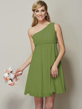 A-Line/Princess One-Shoulder Sleeveless Sash/Ribbon/Belt Short Chiffon Bridesmaid Dresses TPP0005335