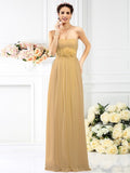 A-Line/Princess Strapless Hand-Made Flower Sleeveless Long Chiffon Bridesmaid Dresses TPP0005309