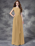 A-line/Princess Bateau Lace Sleeveless Long Chiffon Bridesmaid Dresses TPP0005036