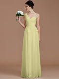 A-Line/Princess One-Shoulder Sleeveless Ruched Floor-Length Chiffon Bridesmaid Dresses TPP0005033