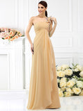 A-Line/Princess One-Shoulder Pleats Sleeveless Long Chiffon Bridesmaid Dresses TPP0005341