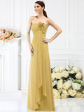 A-Line/Princess Strapless Hand-Made Flower Sleeveless Long Chiffon Bridesmaid Dresses TPP0005590