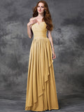 A-line/Princess Spaghetti Straps Sleeveless Long Ruffles Chiffon Bridesmaid Dresses TPP0005431