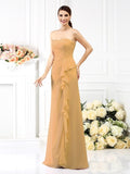 A-Line/Princess Strapless Pleats Sleeveless Long Chiffon Bridesmaid Dresses TPP0005490