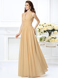 A-Line/Princess Halter Pleats Sleeveless Long Chiffon Bridesmaid Dresses TPP0002801