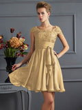 A-Line/Princess Scoop Short Sleeves Lace Short Chiffon Bridesmaid Dresses TPP0005086