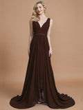 A-Line/Princess Sleeveless V-neck Chiffon Sweep/Brush Train Bridesmaid Dresses TPP0005308