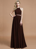 A-Line/Princess Halter Sleeveless Ruched Floor-Length Chiffon Bridesmaid Dresses TPP0005700