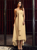 A-Line/Princess Strapless Sleeveless High Low Chiffon Bridesmaid Dresses TPP0005440