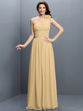 A-Line/Princess One-Shoulder Pleats Sleeveless Long Chiffon Bridesmaid Dresses TPP0005383