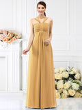 A-Line/Princess Straps Pleats Sleeveless Long Chiffon Bridesmaid Dresses TPP0005478