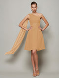 A-Line/Princess One-Shoulder Sleeveless Pleats Short Chiffon Bridesmaid Dresses TPP0005095