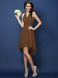 A-Line/Princess Halter Pleats Sleeveless Short Chiffon Bridesmaid Dresses TPP0005144