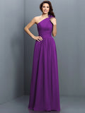 A-Line/Princess One-Shoulder Pleats Sleeveless Long Chiffon Bridesmaid Dresses TPP0005017