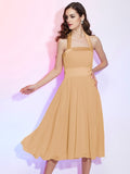 A-Line/Princess Halter Sleeveless Pleats Short Chiffon Bridesmaid Dresses TPP0005106