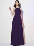 A-Line/Princess Bateau Sleeveless Pleats Long Chiffon Bridesmaid Dresses TPP0005088