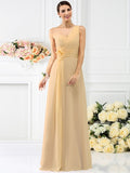 A-Line/Princess One-Shoulder Pleats Sleeveless Long Chiffon Bridesmaid Dresses TPP0005237