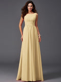 A-Line/Princess Scoop Ruffles Sleeveless Long Chiffon Bridesmaid Dresses TPP0005023