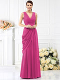 A-Line/Princess V-neck Pleats Sleeveless Long Chiffon Bridesmaid Dresses TPP0005367