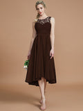 A-Line/Princess Bateau Sleeveless Ruffles Asymmetrical Silk like Satin Bridesmaid Dresses TPP0005019