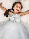 A-Line/Princess Tulle Sequin Spaghetti Straps Sleeveless Tea-Length Flower Girl Dresses TPP0007485