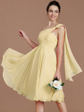 A-Line/Princess One-Shoulder Sleeveless Ruched Short/Mini Chiffon Bridesmaid Dresses TPP0005025