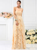 A-Line/Princess Strapless Pleats Sleeveless Long Chiffon Bridesmaid Dresses TPP0005396