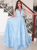 A-Line/Princess Lace Applique V-neck Sleeveless Floor-Length Dresses TPP0004761