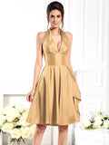 A-Line/Princess Halter Sleeveless Short Taffeta Bridesmaid Dresses TPP0005356