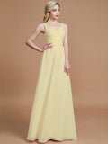 A-Line/Princess Sleeveless Floor-Length Chiffon V-neck Bridesmaid Dresses TPP0005433