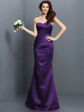 Trumpet/Mermaid Strapless Pleats Sleeveless Long Satin Bridesmaid Dresses TPP0005027