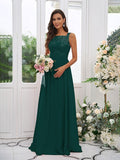 A-Line/Princess Chiffon Applique Square Sleeveless Floor-Length Bridesmaid Dresses TPP0004921