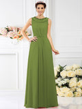 A-Line/Princess Bateau Beading Sleeveless Long Chiffon Bridesmaid Dresses TPP0005545