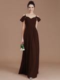 A-Line/Princess Off-the-Shoulder Sleeveless Ruched Floor-Length Chiffon Bridesmaid Dresses TPP0005324